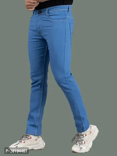 Stylish Blue Denim Solid Mid-Rise Jeans For Men-thumb0