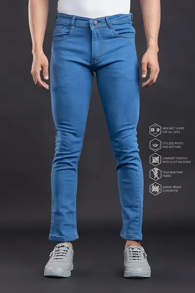 Stylish Blue Denim Solid Jeans For Men