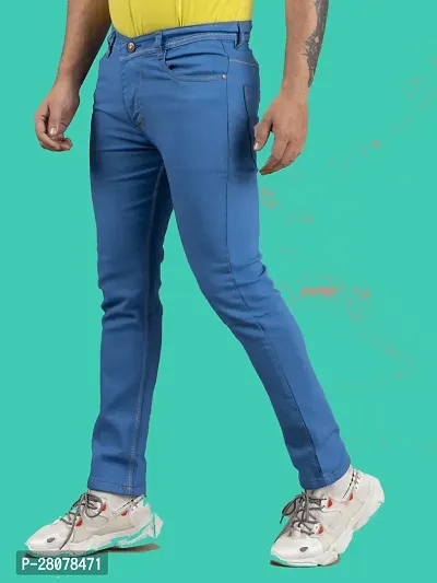 Stylish Blue Denim Solid Mid-Rise Jeans For Men-thumb0