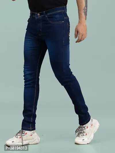 Stylish Blue Denim Faded Mid-Rise Jeans For Men-thumb0