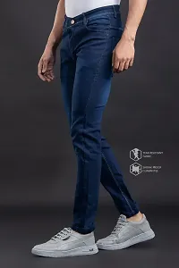 Stylish Blue Denim Solid Mid-Rise Jeans For Men-thumb3