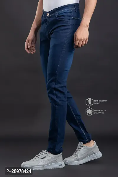 Stylish Blue Denim Solid Mid-Rise Jeans For Men-thumb4