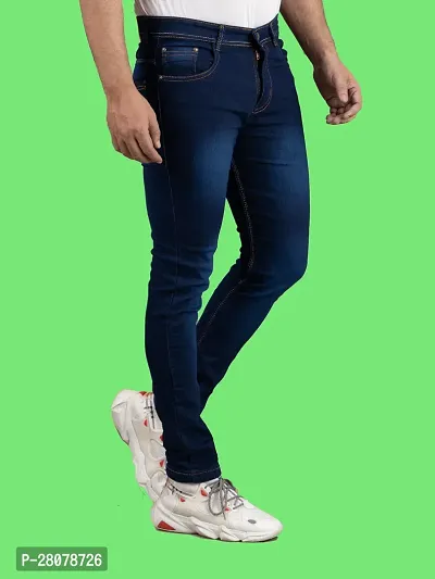 Stylish Blue Denim Solid Mid-Rise Jeans For Men-thumb3