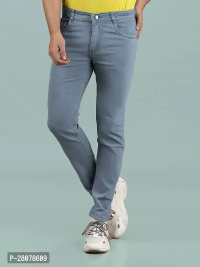 Stylish Grey Denim Solid Mid-Rise Jeans For Men-thumb4