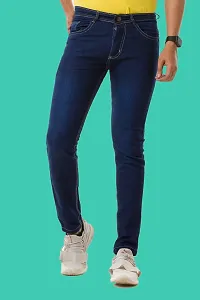 Stylish Blue Denim Solid Mid-Rise Jeans For Men-thumb1