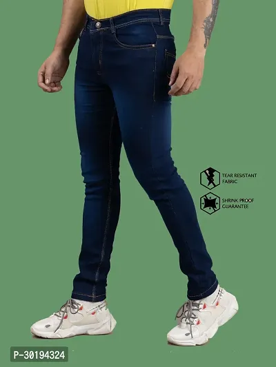 Stylish Blue Denim Faded Mid-Rise Jeans For Men-thumb4