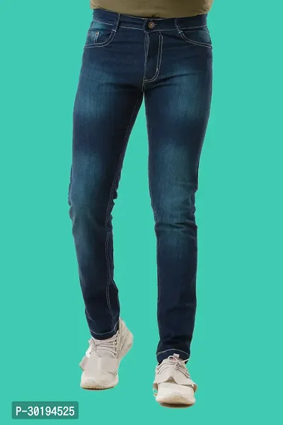 Stylish Blue Denim Faded Mid-Rise Jeans For Men-thumb0