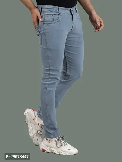 Stylish Grey Denim Solid Mid-Rise Jeans For Men-thumb3