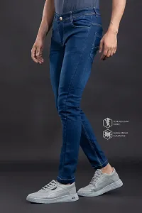 Stylish Blue Denim Solid Mid-Rise Jeans For Men-thumb3