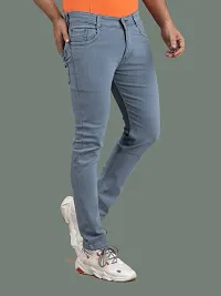 Stylish Grey Denim Solid Mid-Rise Jeans For Men-thumb2