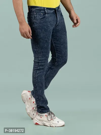 Stylish Blue Denim Solid Mid-Rise Jeans For Men-thumb3