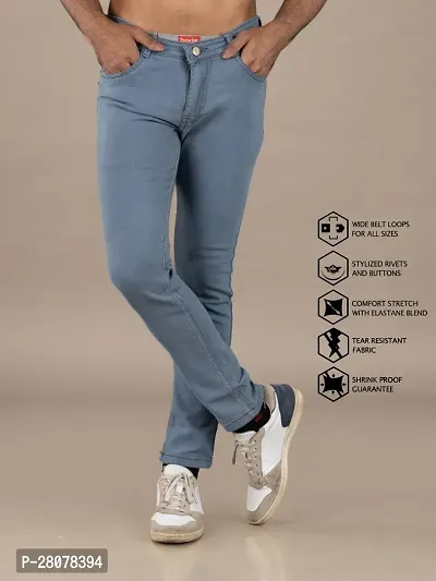 Stylish Grey Denim Solid Mid-Rise Jeans For Men