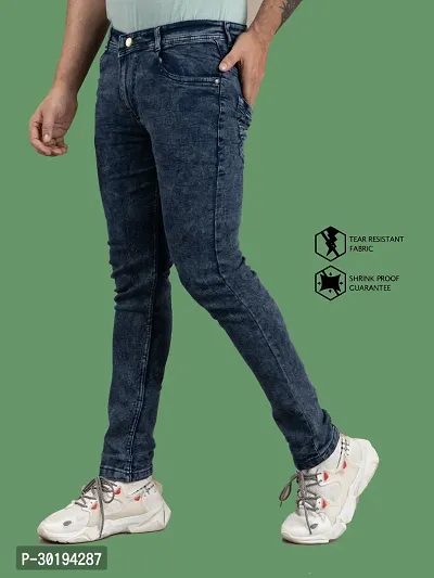 Stylish Blue Denim Solid Mid-Rise Jeans For Men