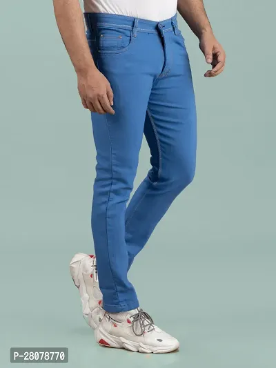 Stylish Blue Denim Solid Mid-Rise Jeans For Men-thumb3