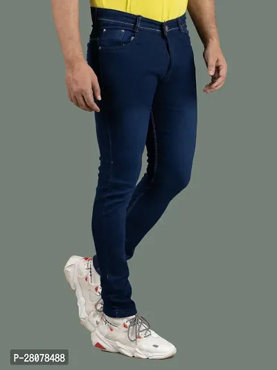 Stylish Blue Denim Solid Mid-Rise Jeans For Men-thumb3