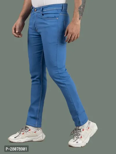 Stylish Blue Denim Solid Mid-Rise Jeans For Men-thumb0