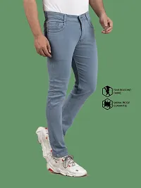 Stylish Blue Denim Solid Mid-Rise Jeans For Men-thumb1