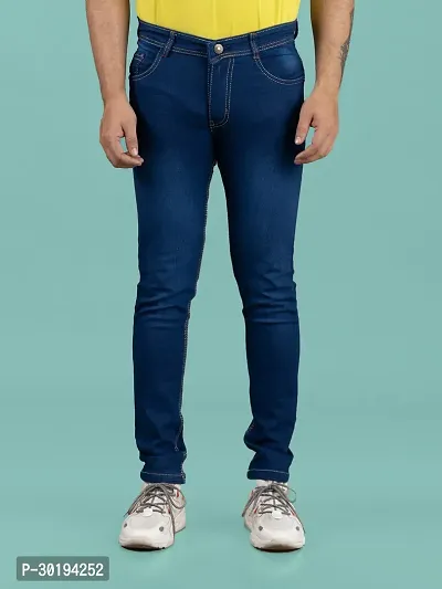 Stylish Blue Denim Faded Mid-Rise Jeans For Men-thumb3