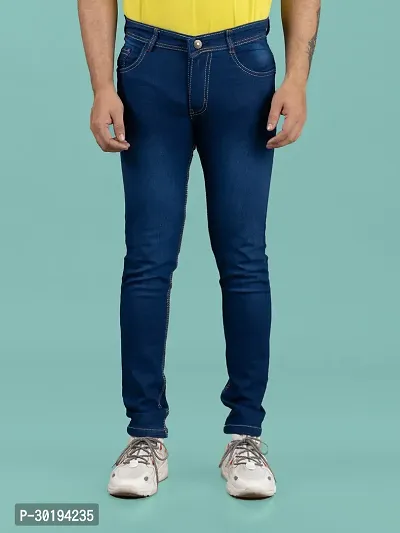 Stylish Blue Denim Faded Mid-Rise Jeans For Men-thumb4