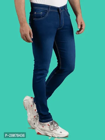 Stylish Blue Denim Solid Mid-Rise Jeans For Men-thumb3