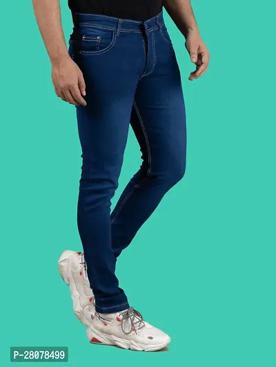 Stylish Blue Denim Solid Mid-Rise Jeans For Men-thumb3