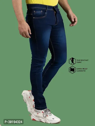 Stylish Blue Denim Faded Mid-Rise Jeans For Men-thumb3