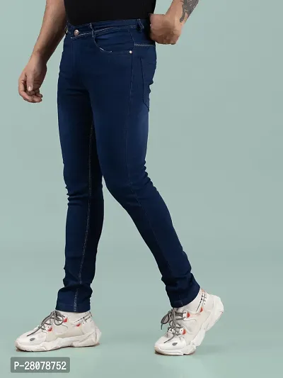 Stylish Blue Denim Solid Mid-Rise Jeans For Men-thumb0