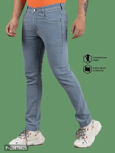 Stylish Grey Denim Solid Mid-Rise Jeans For Men