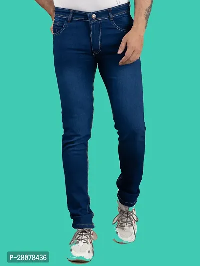 Stylish Blue Denim Solid Mid-Rise Jeans For Men-thumb0