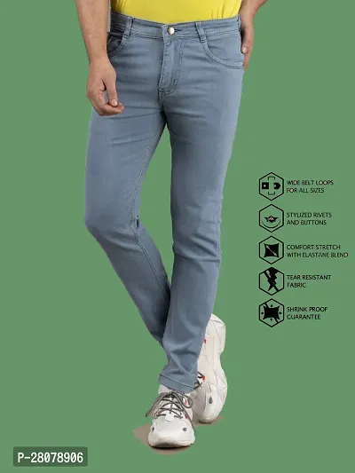 Stylish Grey Denim Solid Mid-Rise Jeans For Men-thumb3