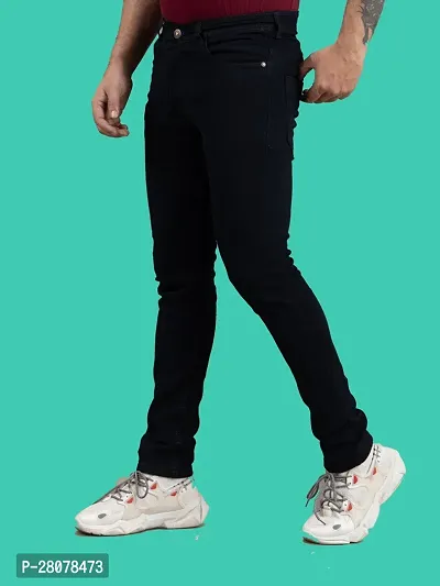 Stylish Black Denim Solid Mid-Rise Jeans For Men-thumb0