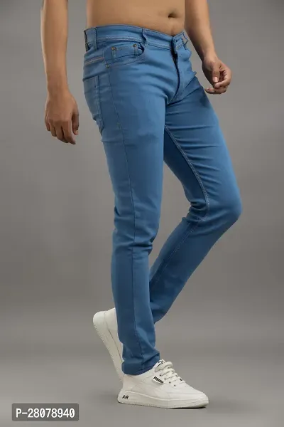 Stylish Blue Denim Solid Mid-Rise Jeans For Men-thumb3