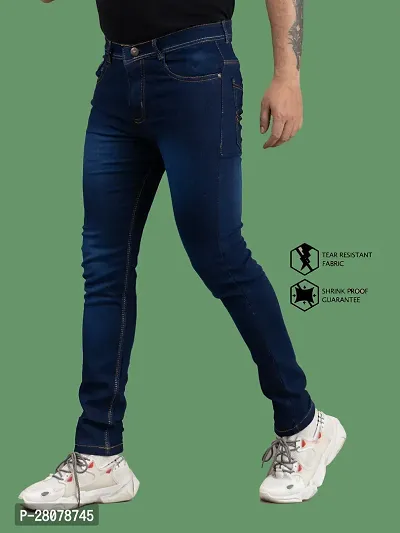 Stylish Blue Denim Solid Mid-Rise Jeans For Men