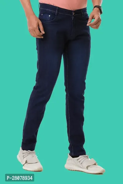 Stylish Blue Denim Solid Mid-Rise Jeans For Men-thumb3