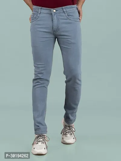 Stylish Blue Denim Solid Mid-Rise Jeans For Men-thumb3