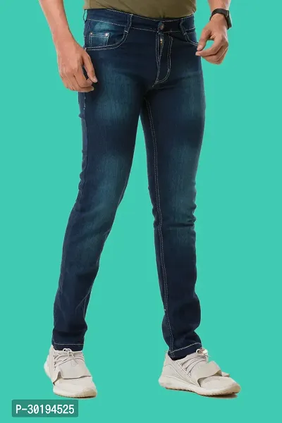 Stylish Blue Denim Faded Mid-Rise Jeans For Men-thumb2