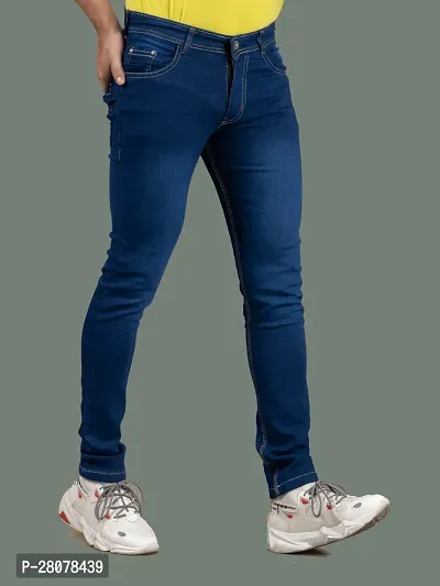 Stylish Blue Denim Solid Mid-Rise Jeans For Men-thumb3