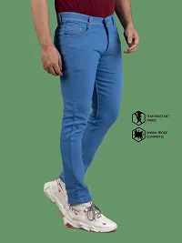 Stylish Blue Denim Solid Mid-Rise Jeans For Men-thumb2