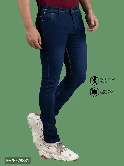 Stylish Blue Denim Solid Mid-Rise Jeans For Men-thumb2