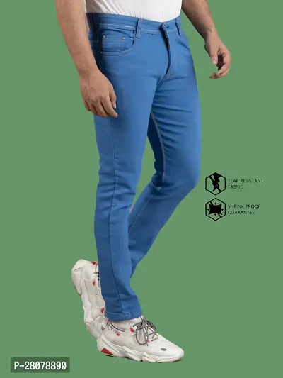 Stylish Blue Denim Solid Mid-Rise Jeans For Men-thumb2