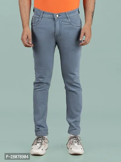 Stylish Grey Denim Solid Mid-Rise Jeans For Men-thumb3