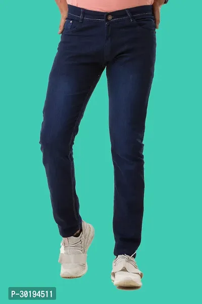 Stylish Blue Denim Faded Mid-Rise Jeans For Men-thumb2