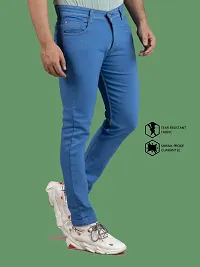 Stylish Blue Denim Solid Mid-Rise Jeans For Men-thumb2