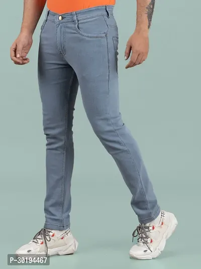 Stylish Blue Denim Solid Mid-Rise Jeans For Men-thumb0