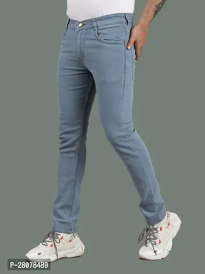 Stylish Grey Denim Solid Mid-Rise Jeans For Men-thumb0