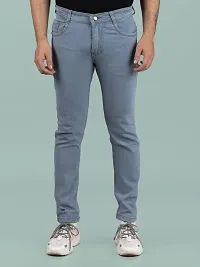 Stylish Grey Denim Solid Mid-Rise Jeans For Men-thumb3