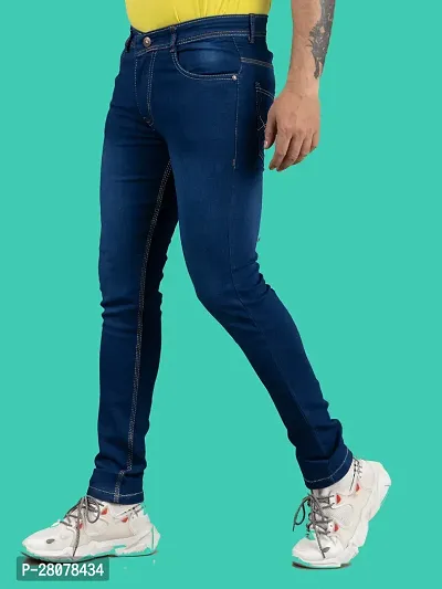 Stylish Blue Denim Solid Mid-Rise Jeans For Men-thumb0