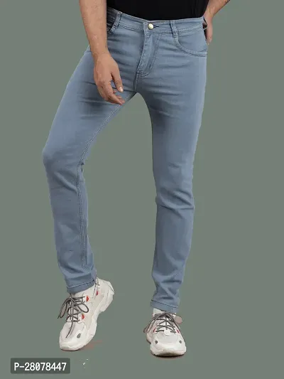 Stylish Grey Denim Solid Mid-Rise Jeans For Men-thumb4