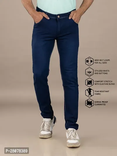 Stylish Blue Denim Solid Mid-Rise Jeans For Men-thumb0