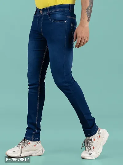 Stylish Blue Denim Solid Mid-Rise Jeans For Men-thumb0